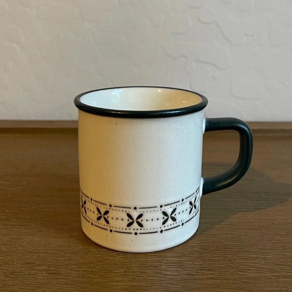 9.5oz Fair Isle Stripe Stoneware Christmas Mug Cream/Green - Hearth & Hand™